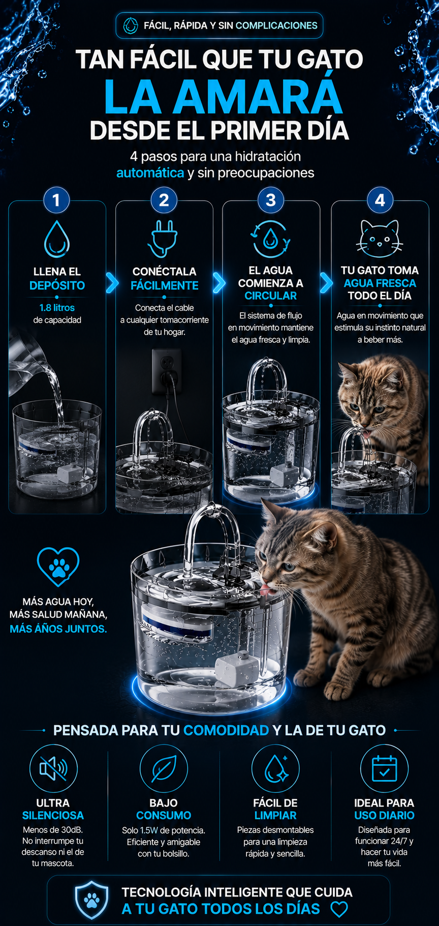 Bebedero Fuente Agua Automatico Gato